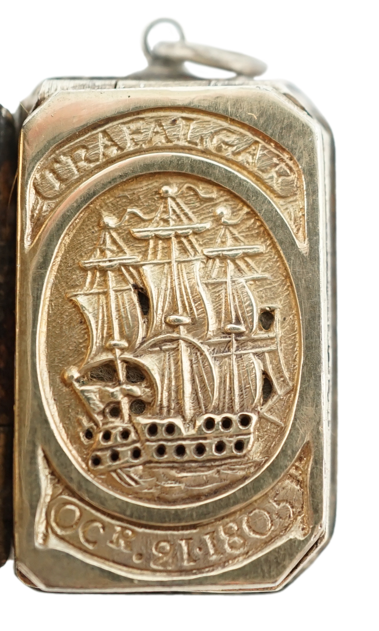 BATTLE OF TRAFALGAR- A George III silver rectangular vinaigrette with canted corners, by Matthew Linwood